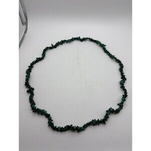 Vintage Malachite Chip Stone Statement Necklace Deep Green Jewelry 16"